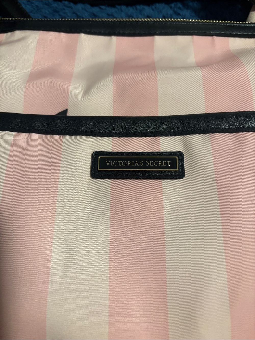 Victoria's Secret Pink and White Striped Travel Tote with Black Accents - Picture 4 of 4